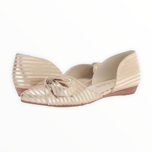 Anne Klein Bette Gold Cream Stripe Twist Bow Flats size 6.5 - Picture 1 of 10